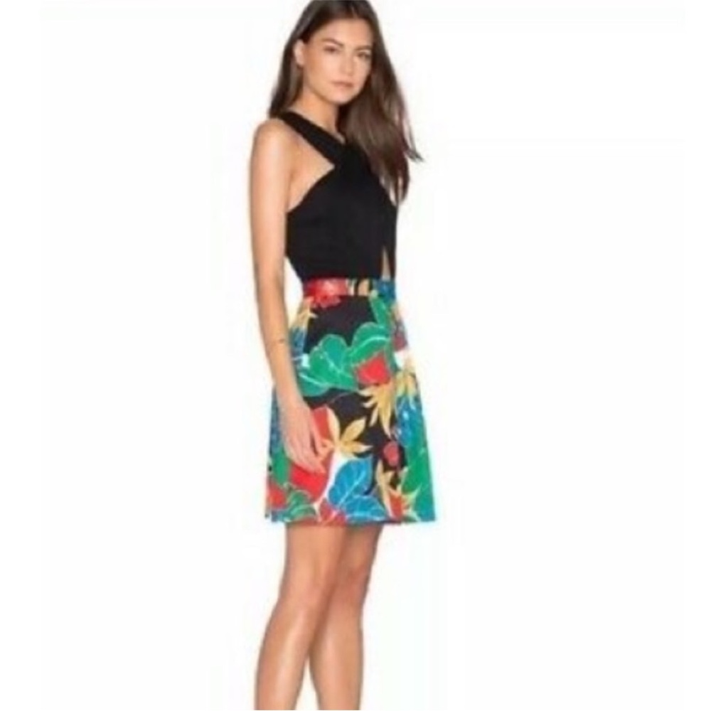 Alice + Olivia Black Top with Multicolor Floral Skirt